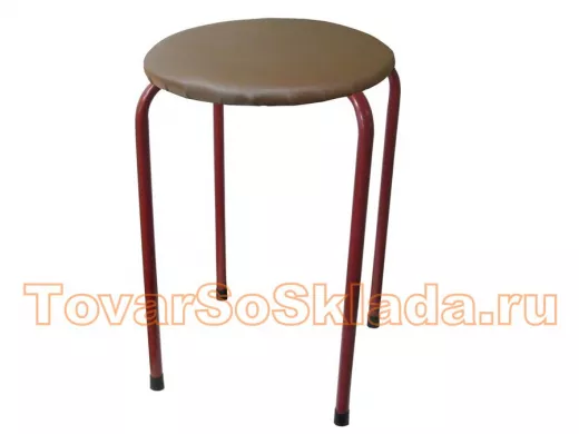 Табурет универсальный "TABURETTO-15824" круглое сиденье, красные ножки, корчневый, кожзам