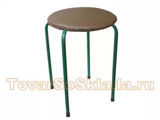 Табурет универсальный "TABURETTO-15848" круглое сиденье, зелёные ножки, коричневый, кожзам