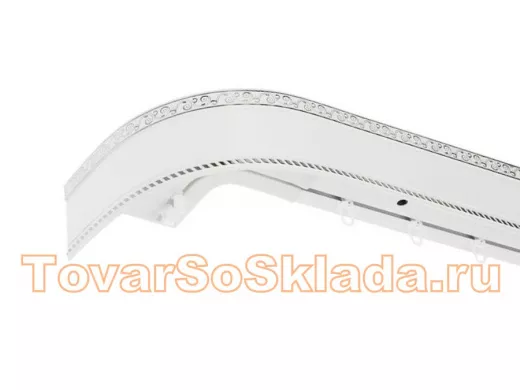 260см карниз ЕСЕНИН СЕРЕБРО 3х рядный с декор. планкой 70мм БЕЛЫЙ ГЛЯНЕЦ. в инд. уп. ультракомпакт