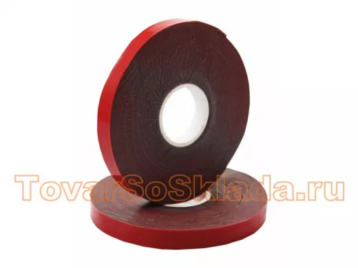 Скотч двухсторонний, красного цвета на серой основе, 6мм, 5метров R09-6006
