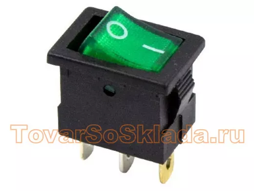 Выключатель клавишный 12V 15А (3с) ON-OFF зеленый с подсветкой Mini REXANT