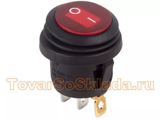 Выключатель клавишный круглый 250V 6А (3с) ON-OFF красный с подсветкой ВЛАГОЗАЩИТА REXANT