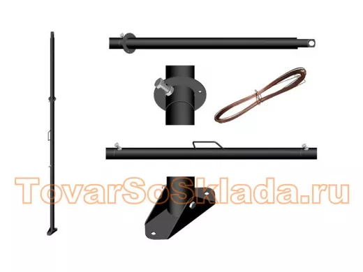 Мачта усиленная с ручкой 3 метра "Маурук-213548" обжата, чёрная, растяжки, подпятник, 51мм, 3 секции