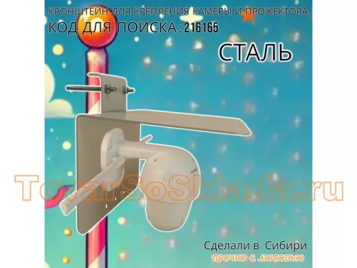 Кронштейн с козырьком для камеры и прожектора на трубу до 51мм "ПРОЖЕКРЕП-216165" сталь, серый
